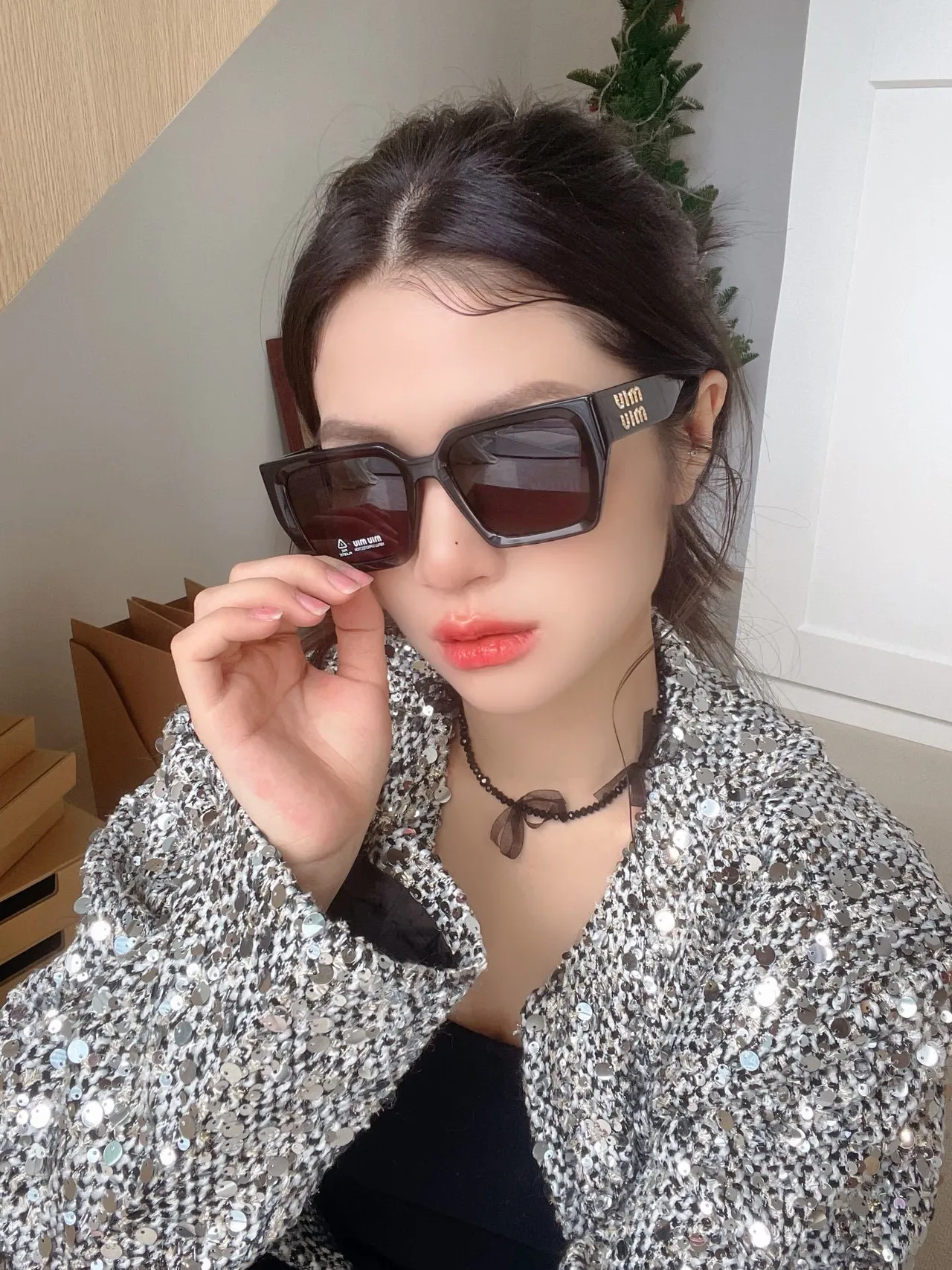 UMA WANG نظارات شمسية كبيرة الحجم مربعة بنية أسيتات 8