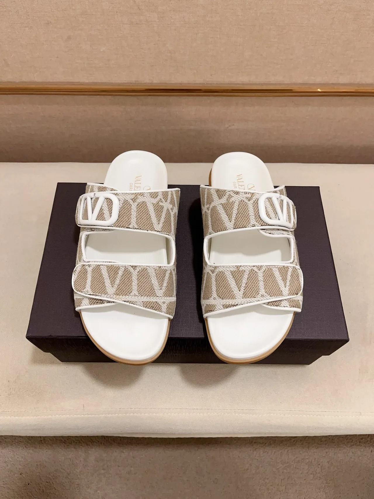Valentino Black Multicolor Double-Strap VLogo Buckle Slippers 5