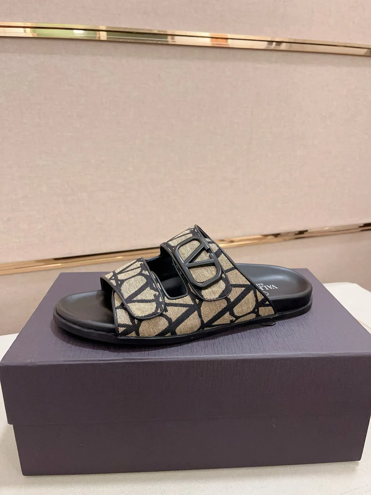 Valentino Black Multicolor Double-Strap VLogo Buckle Slippers 14