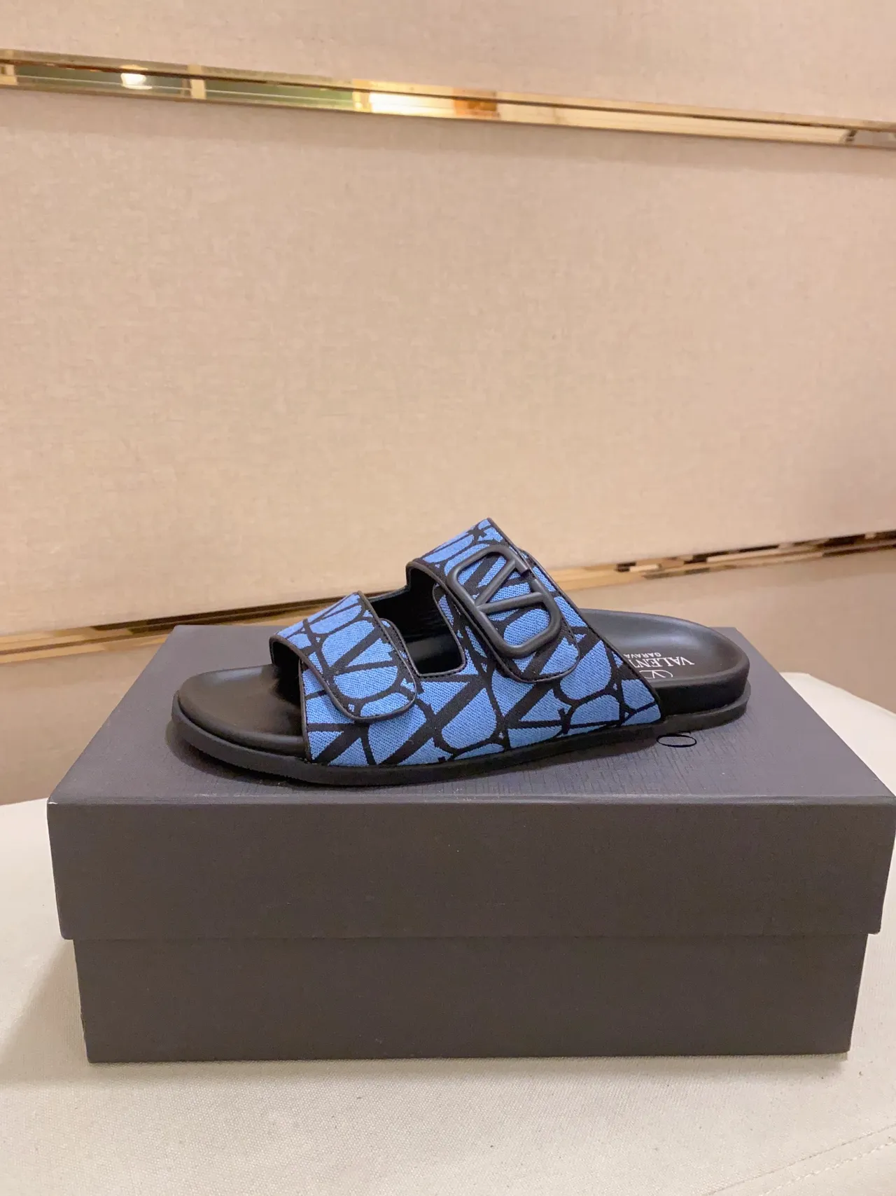 Valentino Black Multicolor Double-Strap VLogo Buckle Slippers 18