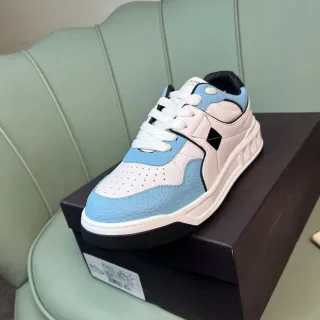 Valentino Zapatillas Lifestyle Azul Blanco Suela Plataforma Gruesa Construcción Multi-Panel Cuero