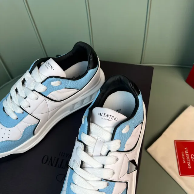 Valentino Blue White Chunky Platform Sole Multi-Panel Leather Construction Lifestyle Sneakers 4