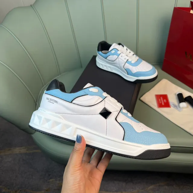 Valentino Blue White Chunky Platform Sole Multi-Panel Leather Construction Lifestyle Sneakers 5