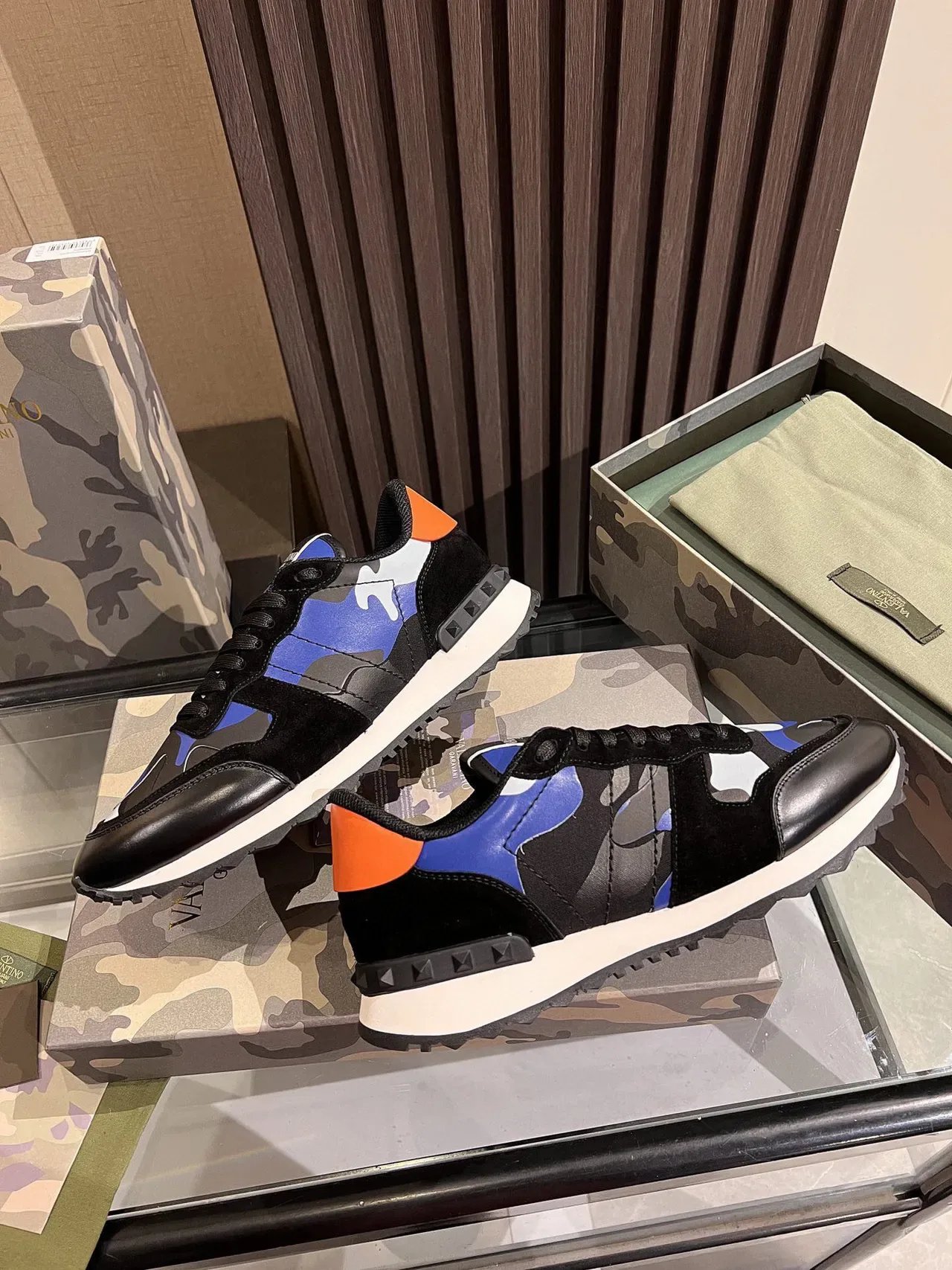 Valentino Camouflage-Print Black Blue White Lifestyle Sneakers 2