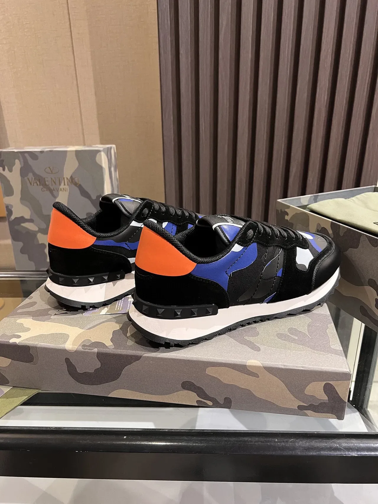 Valentino Camouflage-Print Black Blue White Lifestyle Sneakers 4