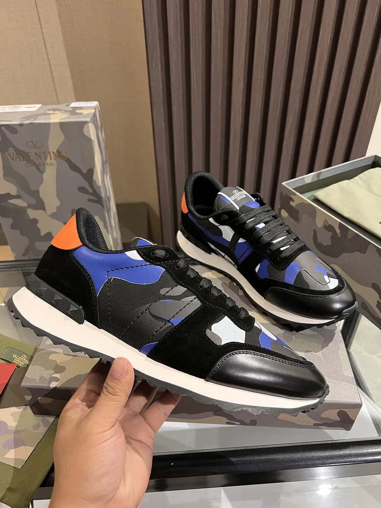 Valentino Camouflage-Print Black Blue White Lifestyle Sneakers 5