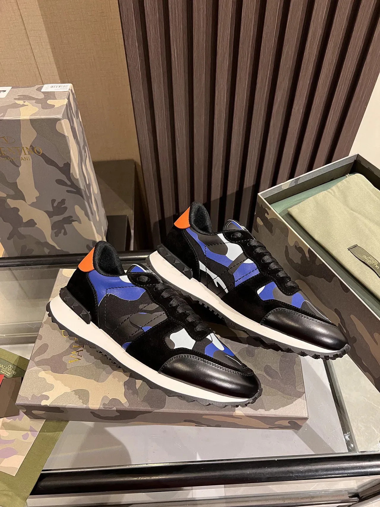 Valentino Camouflage-Print Black Blue White Lifestyle Sneakers 6