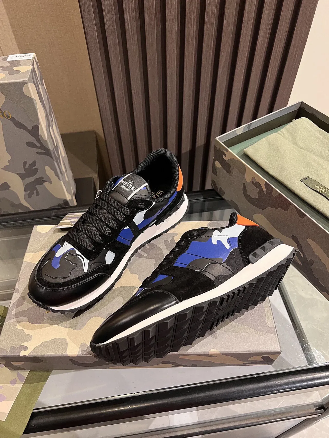 Valentino Camouflage-Print Black Blue White Lifestyle Sneakers 8