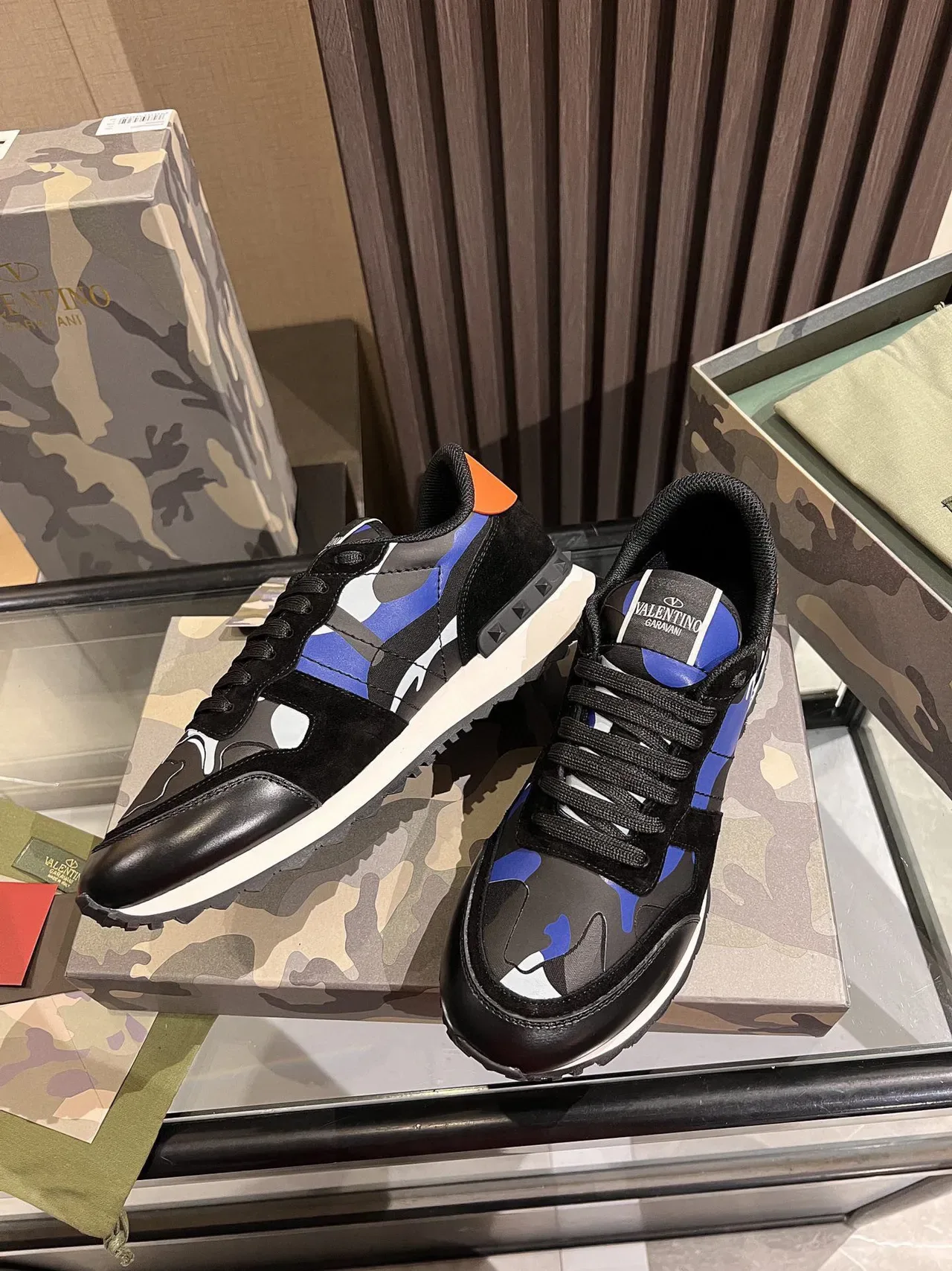 Valentino Camouflage-Print Black Blue White Lifestyle Sneakers 9
