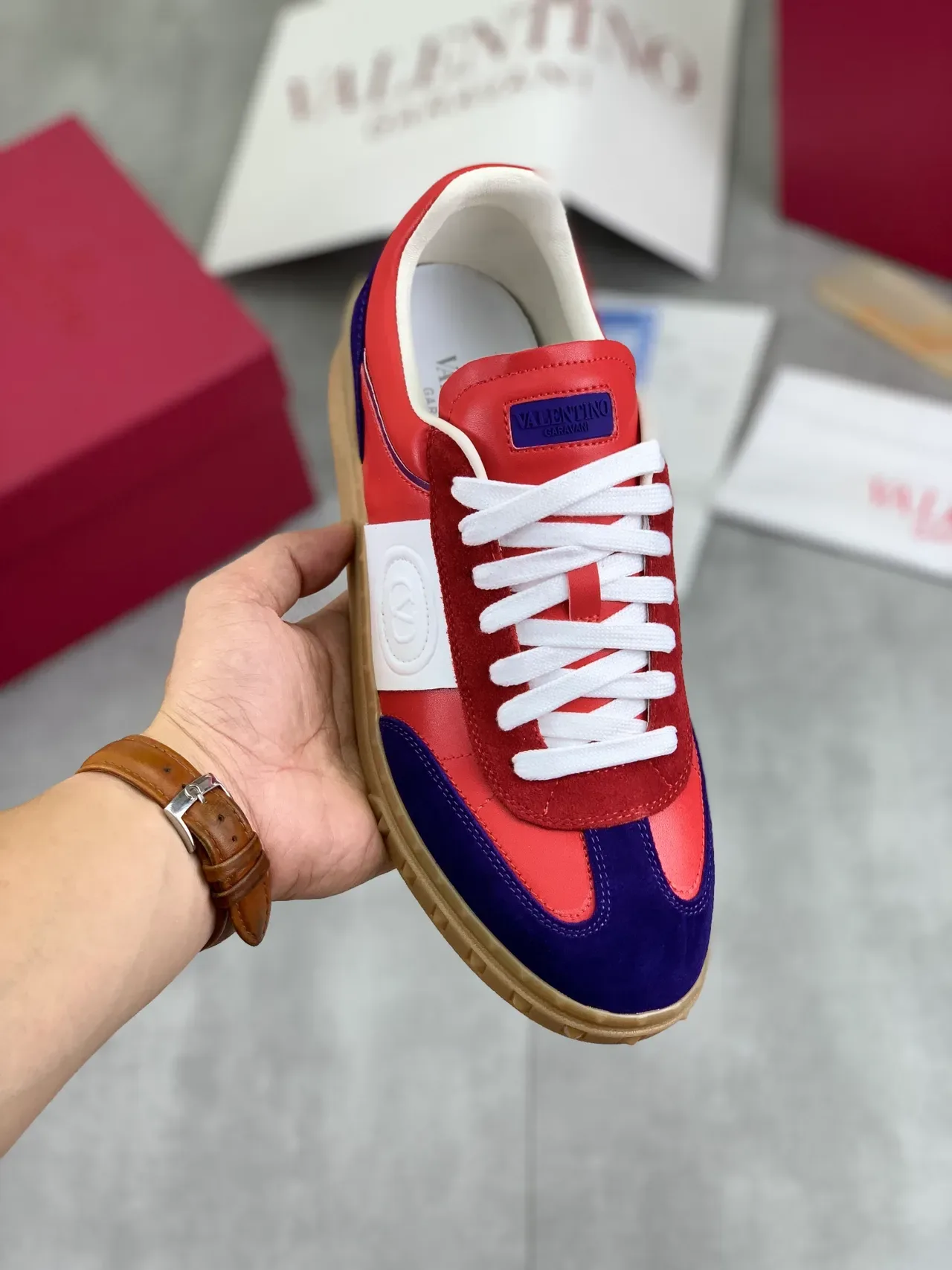 Valentino Color-Blocked Suede and Leather Lifestyle Sneakers 1