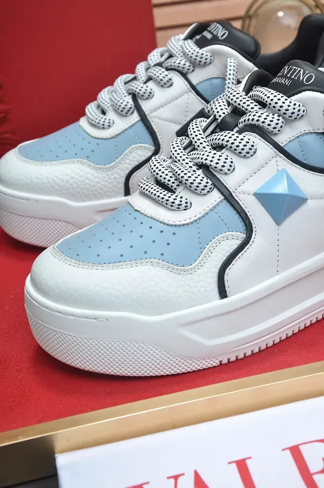 Valentino One Stud Platform Sneaker White Light Blue Black Lifestyle Sneakers 3