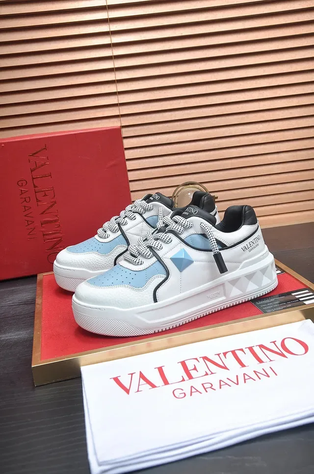 Valentino One Stud Platform Sneaker White Light Blue Black Lifestyle Sneakers 7