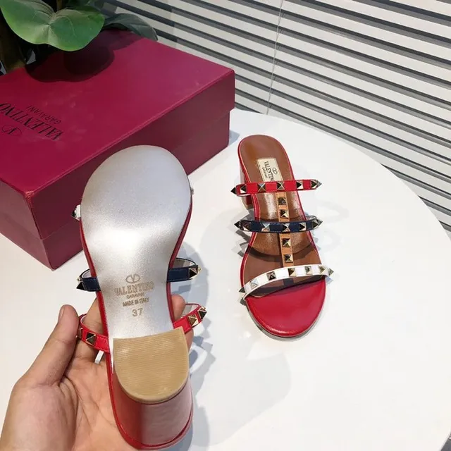 Valentino Rockstud Red White Navy Studded Gladiator Sandals 2