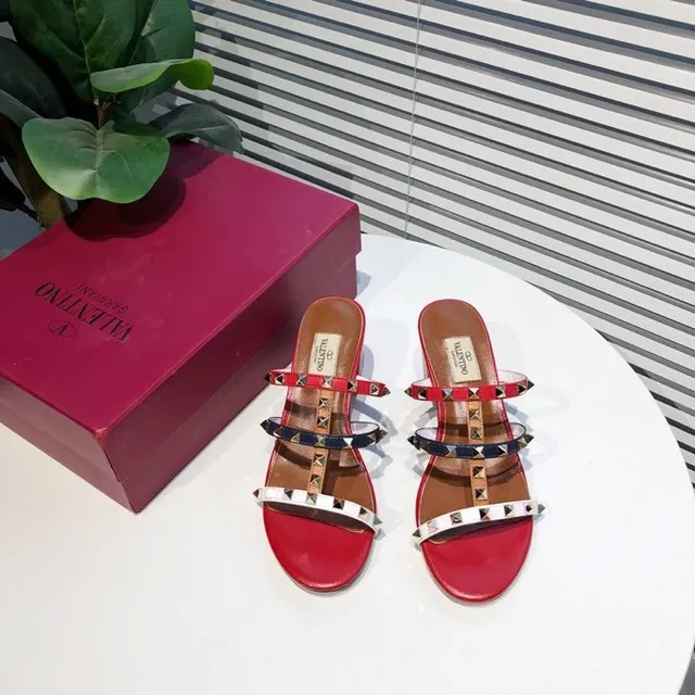 Valentino Rockstud Red White Navy Studded Gladiator Sandals 5