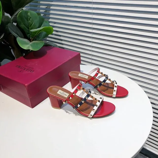 Valentino Rockstud Red White Navy Studded Gladiator Sandals 6