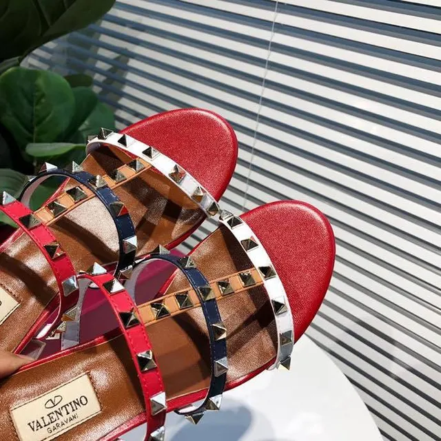 Valentino Rockstud Red White Navy Studded Gladiator Sandals 9
