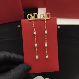 Valentino Rockstud Spike Chain Gold-Tone Crystal Drop Earrings