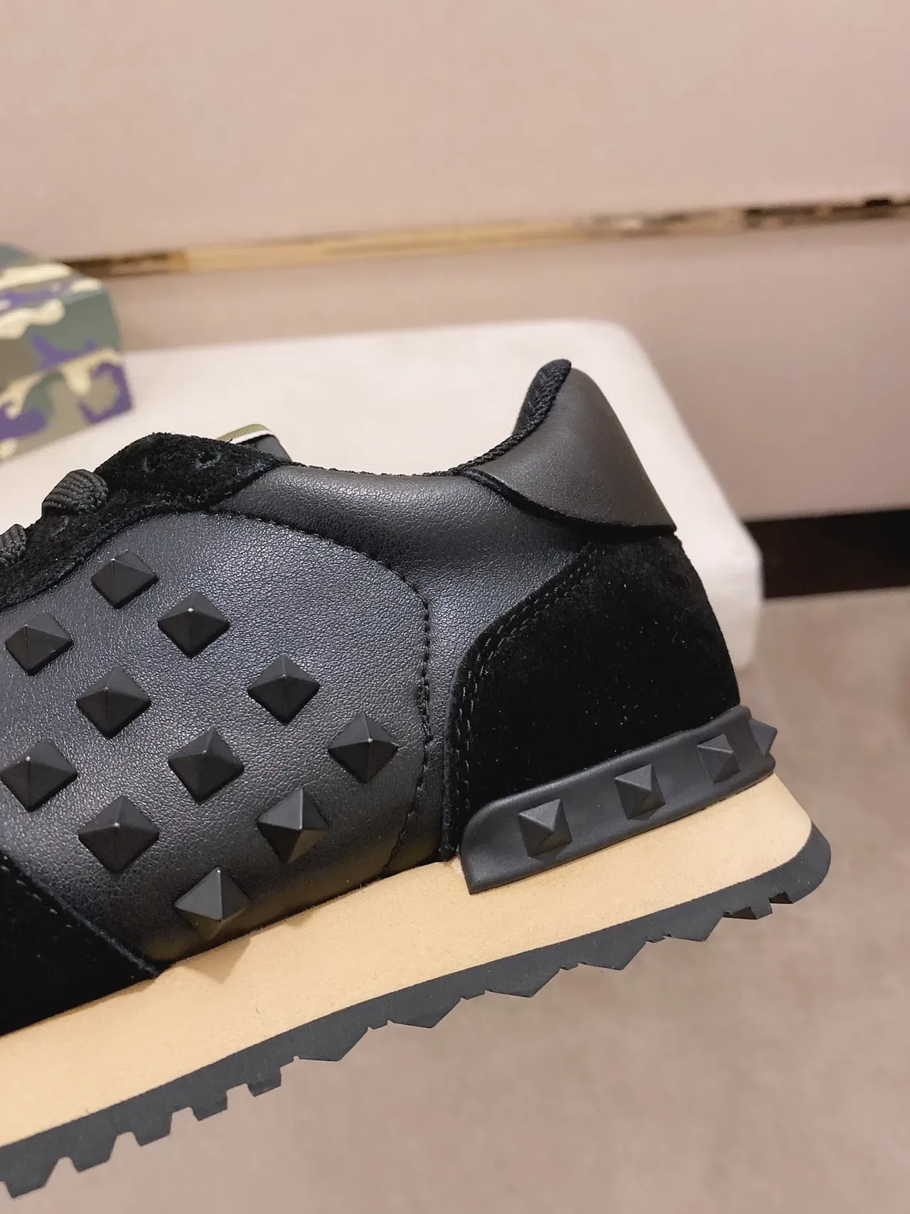Valentino Rockstud Studded Black Leather Suede Lifestyle Sneaker 3