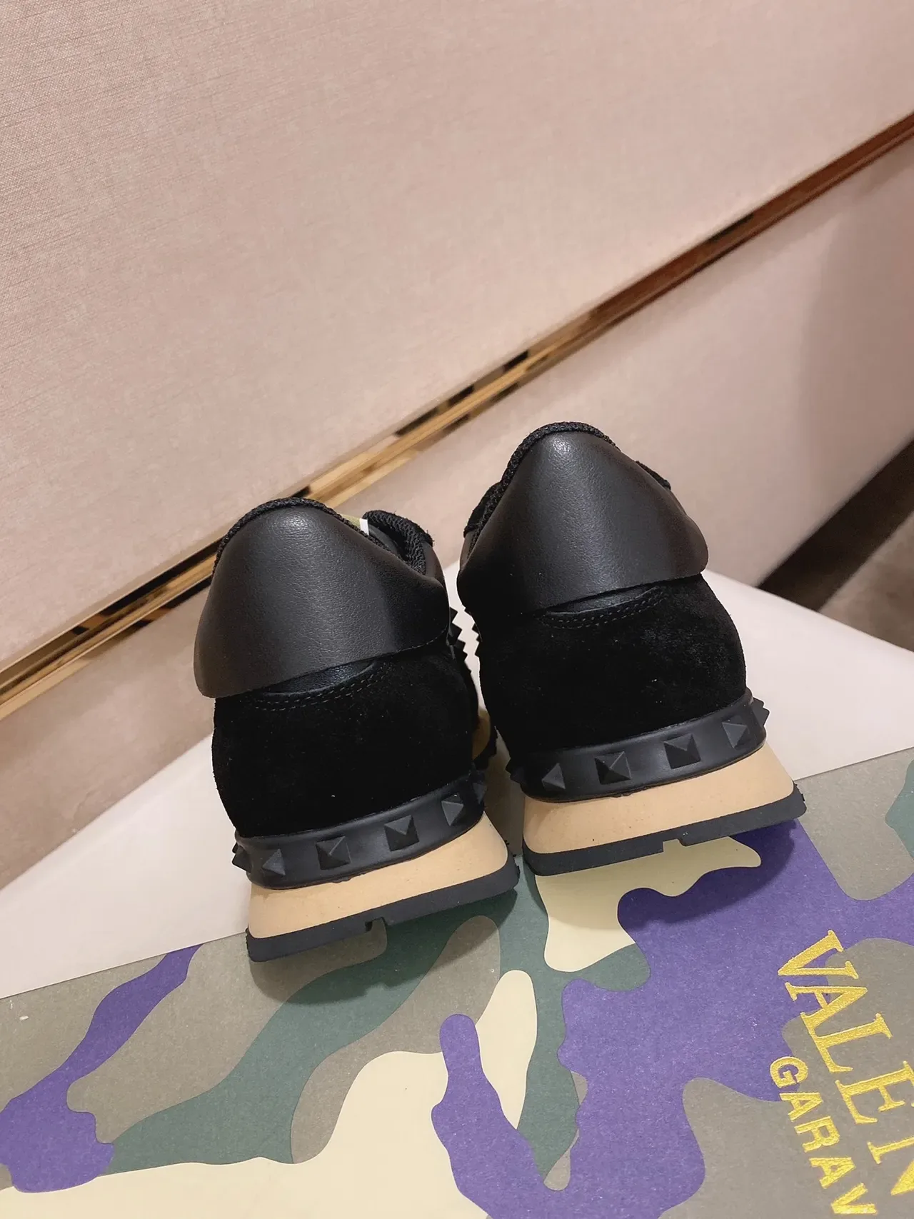 Valentino Rockstud Studded Black Leather Suede Lifestyle Sneaker 4