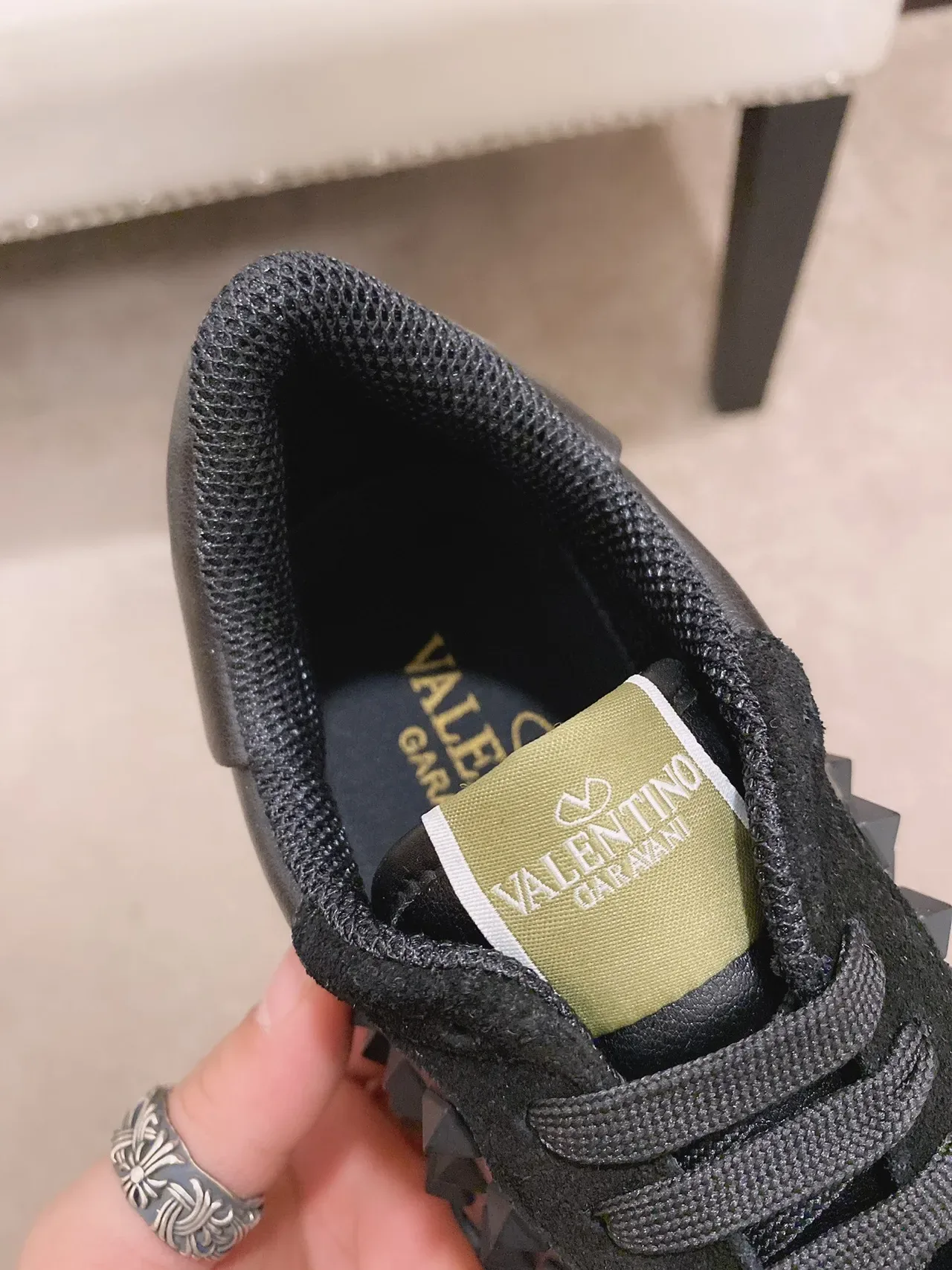 Valentino Rockstud Studded Black Leather Suede Lifestyle Sneaker 5