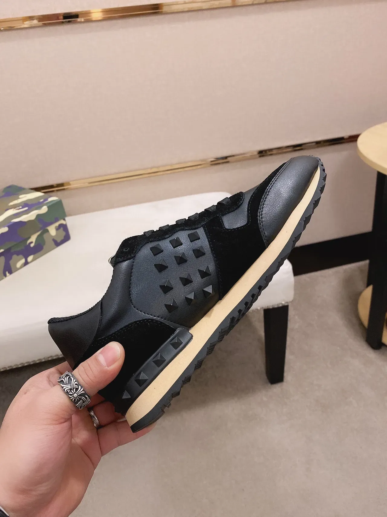Valentino Rockstud Studded Black Leather Suede Lifestyle Sneaker 6