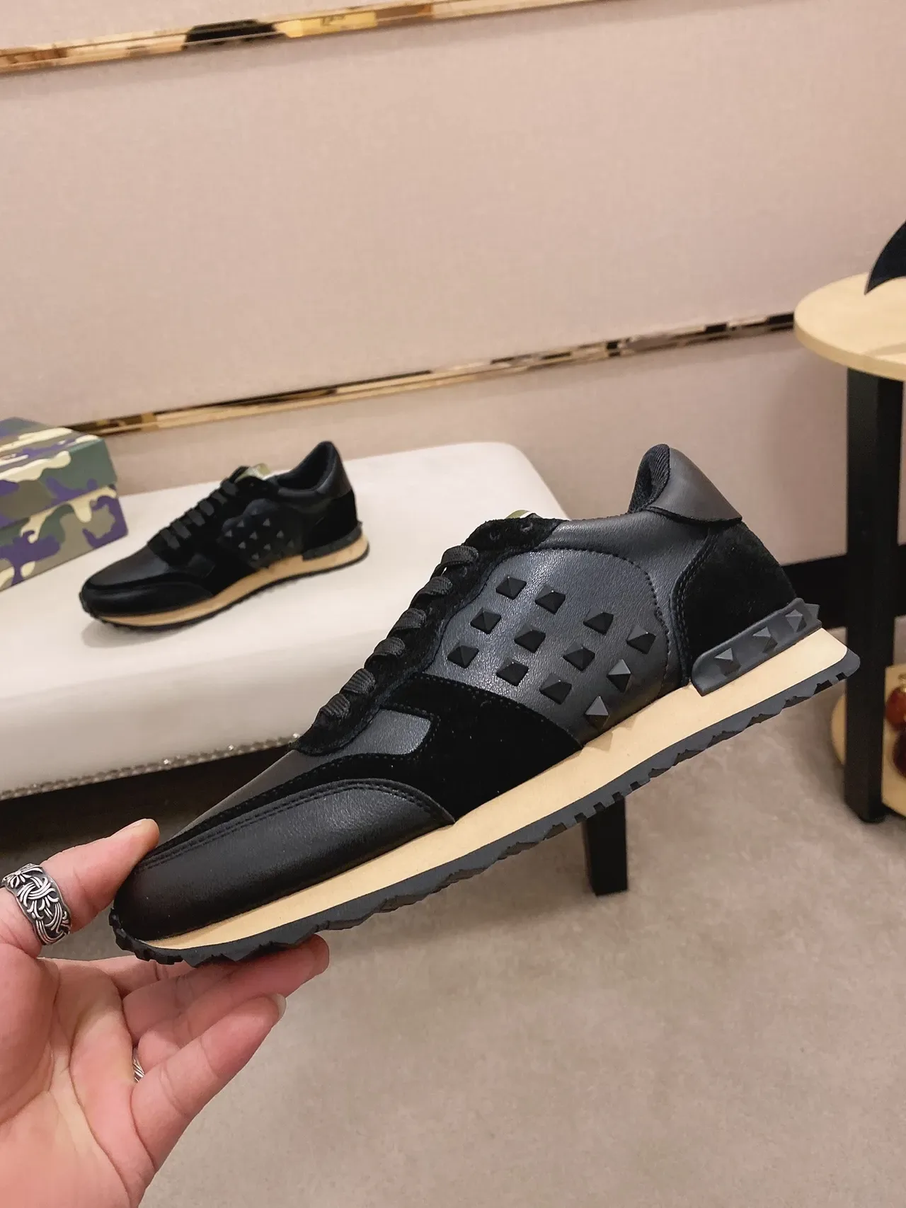 Valentino Rockstud Studded Black Leather Suede Lifestyle Sneaker 8