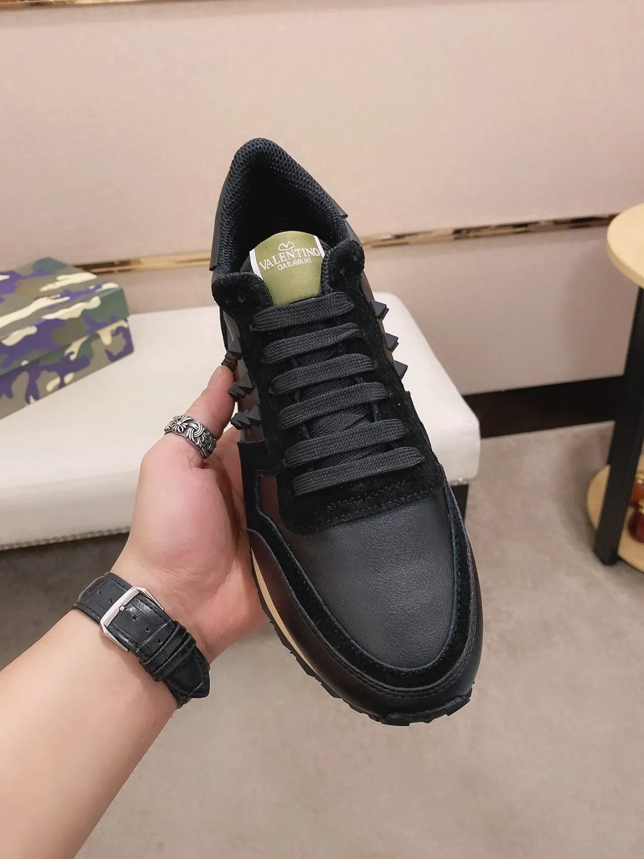 Valentino Rockstud Studded Black Leather Suede Lifestyle Sneaker 9