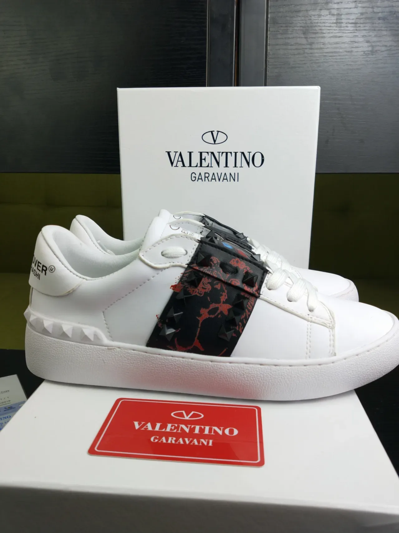 Valentino Rockstud White Leather Spiked Strap Lifestyle Sneakers 2