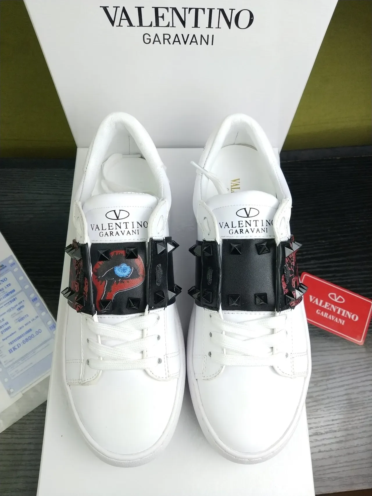 Valentino Rockstud White Leather Spiked Strap Lifestyle Sneakers 3