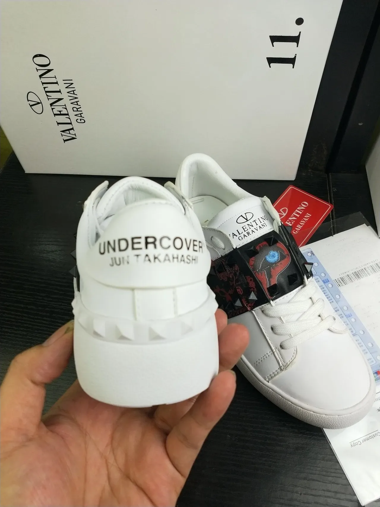 Valentino Rockstud White Leather Spiked Strap Lifestyle Sneakers 4