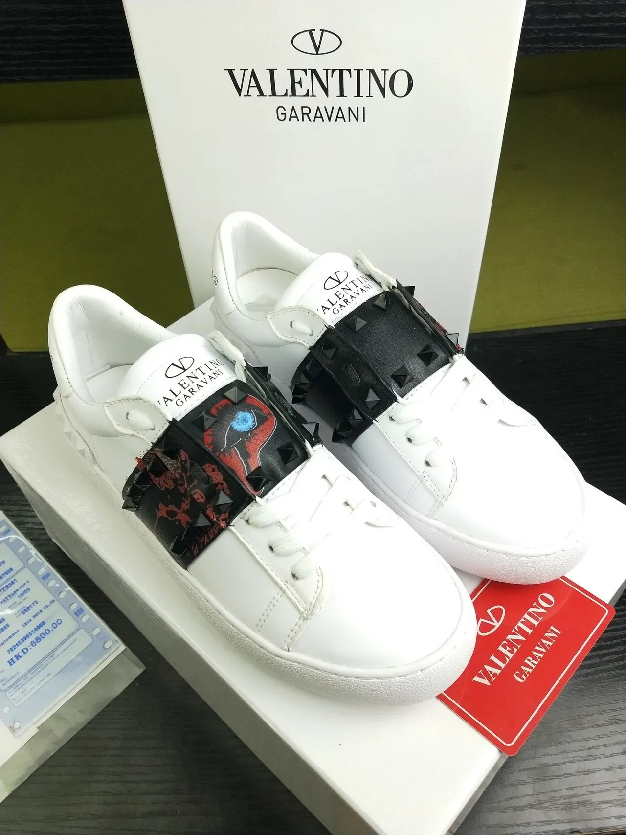 Valentino Rockstud White Leather Spiked Strap Lifestyle Sneakers 5
