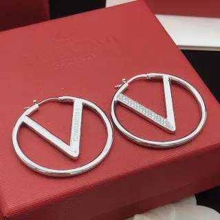 Valentino VLogo Aros Plata Circulares Motivo V-Logo Aretes