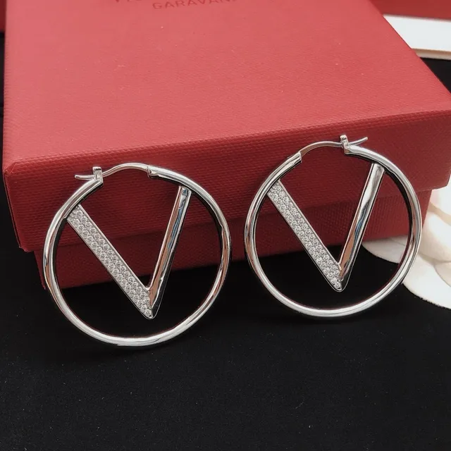 Valentino VLogo Argola Prata Circulares Motivo V-Logo Brincos 5