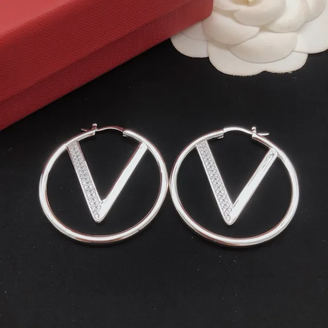 Valentino VLogo Argola Prata Circulares Motivo V-Logo Brincos 6