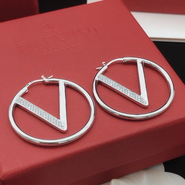 Valentino VLogo Argola Prata Circulares Motivo V-Logo Brincos 7