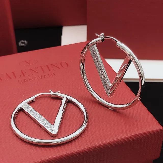 Valentino VLogo Argola Prata Circulares Motivo V-Logo Brincos 8