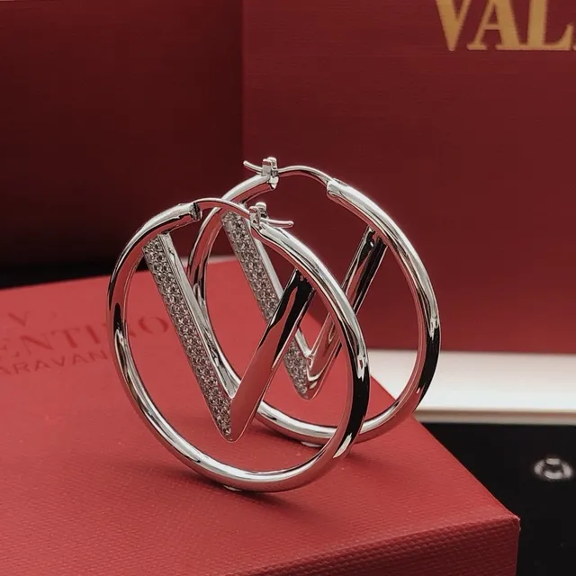 Valentino VLogo Argola Prata Circulares Motivo V-Logo Brincos 9