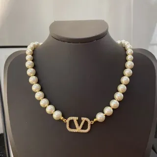 Valentino VLogo Pavé Crystal Pearl Necklace