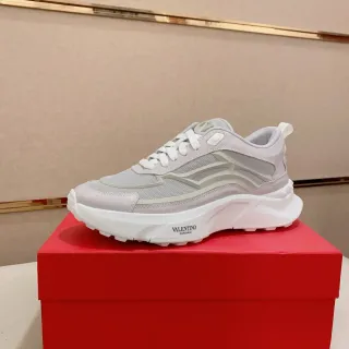 Valentino White Gray Sole Mesh And Synthetic Overlay Construction Chunky Sneakers