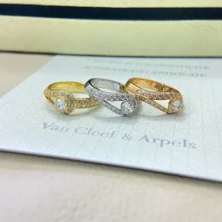Van Cleef & Arpels सोना रূপा डबल लूप बैंड पवेज डायमंड शोल्डर रिंग