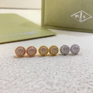 Van Cleef & Arpels Gold Silver Round Dome Pavé-Set Earrings