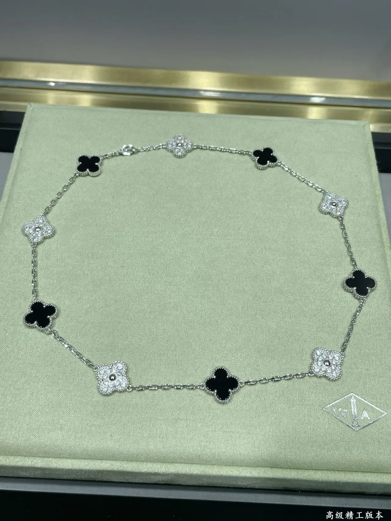 Van Cleef & Arpels Alhambra Black Onyx and Diamond Necklace 7