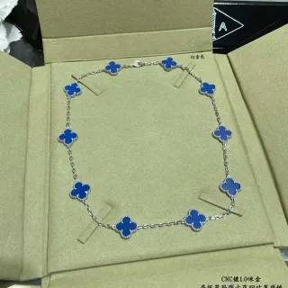 Van Cleef & Arpels Alhambra Blue Enamel Four-Leaf Clover Necklace