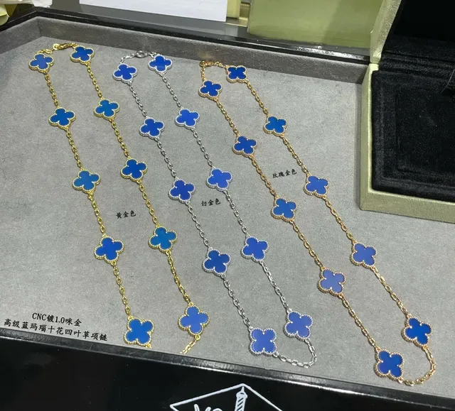 Van Cleef & Arpels ألهامبرا مينا أزرق نبات كلفر ذو أربعة أوراق قلادة 3