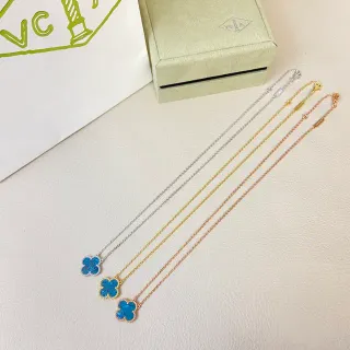 Van Cleef & Arpels Alhambra Collier Pendentif Trèfle à Quatre Feuilles Émaillé Bleu