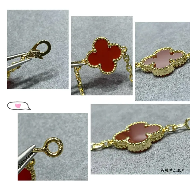 Van Cleef & Arpels Alhambra Cinco Motivos Esmalte Vermelho Pulseira de Ouro 2