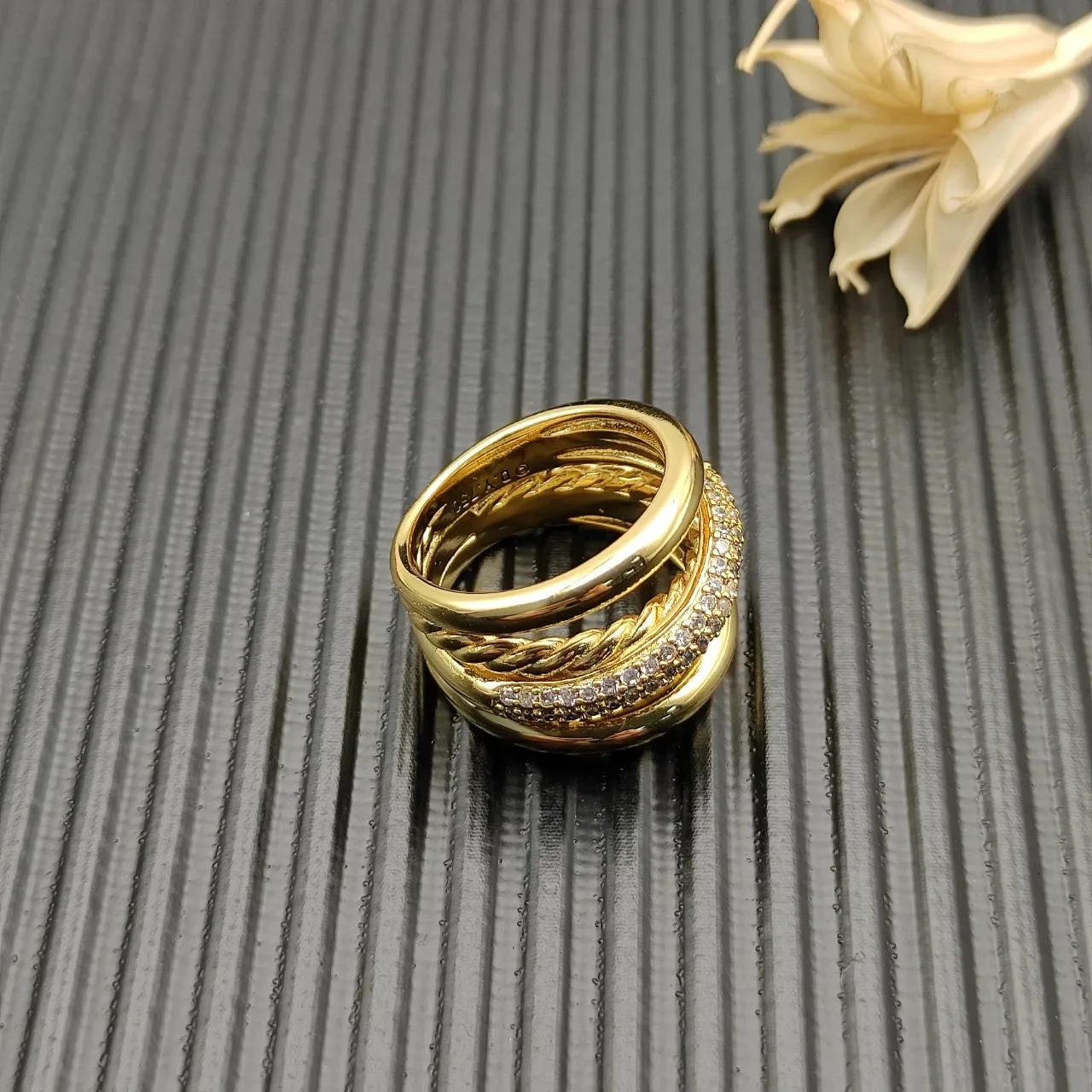 Van Cleef & Arpels Multi-Band Pavé Diamond Gold Ring 6