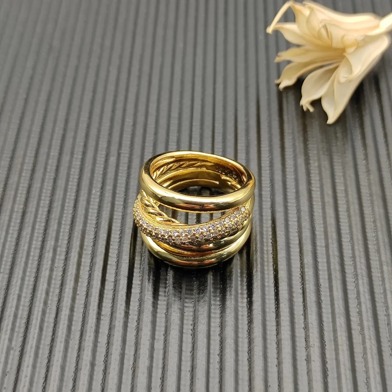 Van Cleef & Arpels Multi-Band Pavé Diamond Gold Ring 7