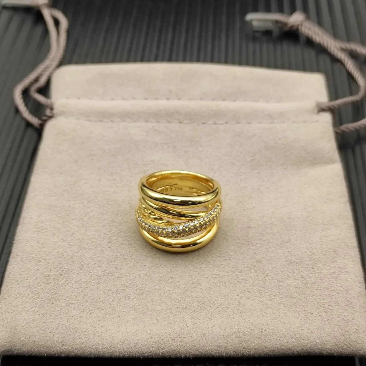 Van Cleef & Arpels Multi-Band Pavé Diamond Gold Ring 8