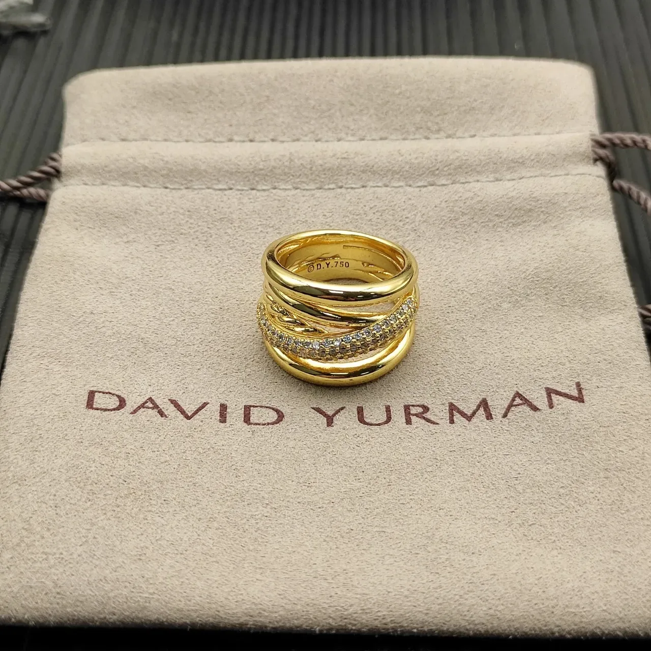 Van Cleef & Arpels Multi-Band Pavé Diamond Gold Ring 9